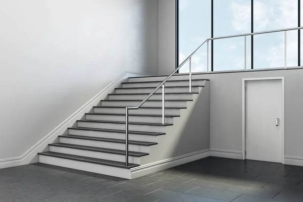Világos Beton Iskolát Folyosón Belső Másol Hely Falon Lépcsők Ablak — Stock Fotó