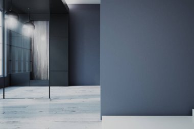 Çağdaş iç kopya alanı duvar ve gün ışığı ile. Alay etmek yukarıya, 3d render 