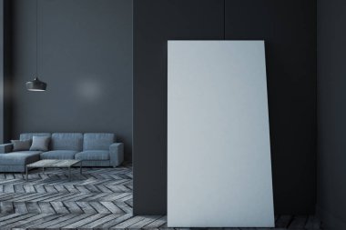 Modern oturma odası iç boş billboard ile. Alay etmek yukarıya, 3d render 