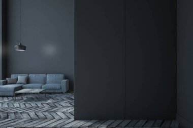 Modern oturma odası iç boş duvar ile. Alay etmek yukarıya, 3d render 