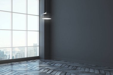 Modern iç kopya alanı duvar ve gün ışığı ile. Alay etmek yukarıya, 3d render 