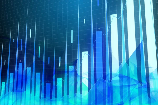 Parlak mavi forex grafik arka planı. Blockchain, AI ve yönetimi kavramı. 3D render 