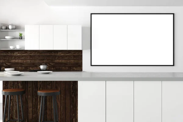 Modern Loft Kitchen Interior Furniture Empty Billboard Wall Advertisement Concept — Stock Photo, Image