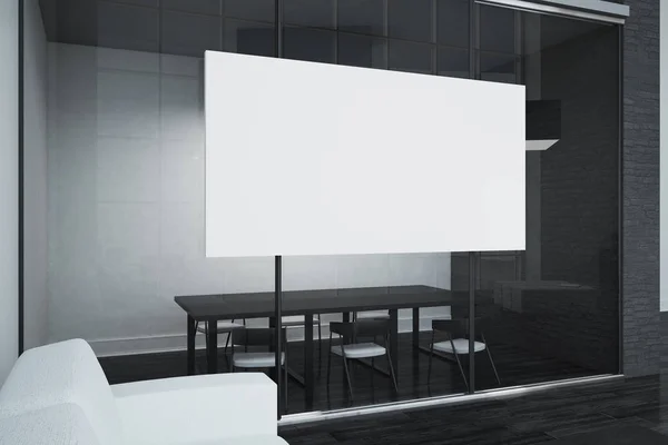 ガラスの壁に空の看板と現代の搭乗の部屋 プレゼンテーション コンセプト レンダリングを模擬 — ストック写真