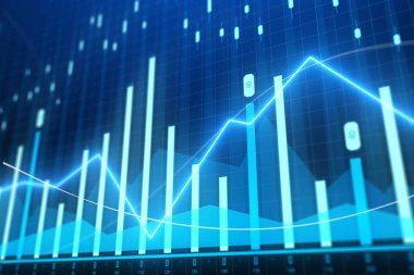 Yaratıcı parlayan mavi forex grafik arka plan. Yatırım ve ticaret kavramı. 3D render 