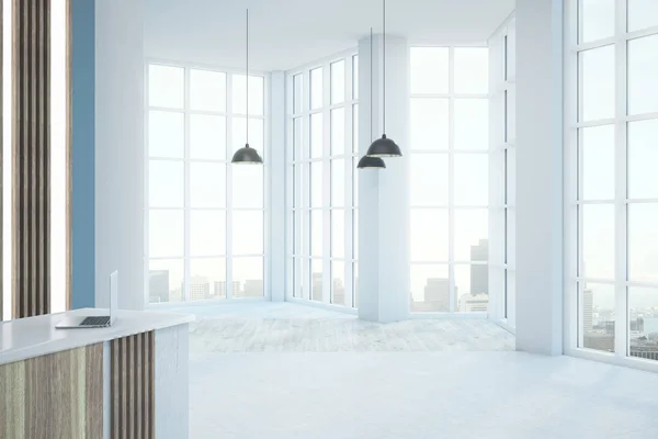 Moderno Escritório Branco Lobby Interior Com Vista Para Cidade Luz — Fotografia de Stock