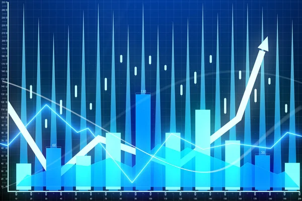 Creative Abstract Glowing Blue Forex Chart Background Investment Stock Concept — Stock Photo, Image