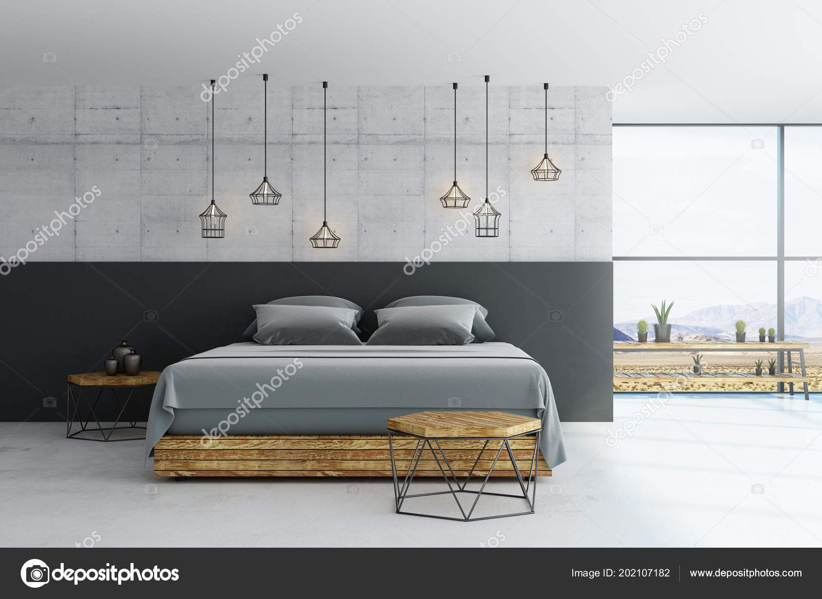 Modern Loft Bedroom Concrete Floor Walls Ceiling Floor