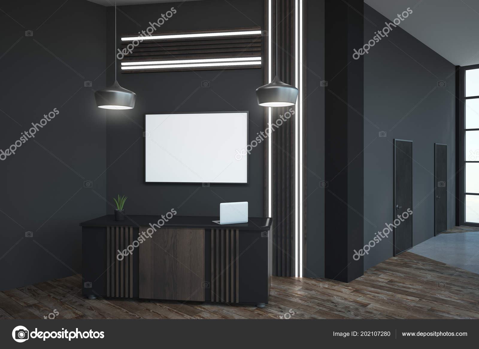 White Blank Frame Dark Concrete Wall Loft Style Office Floor