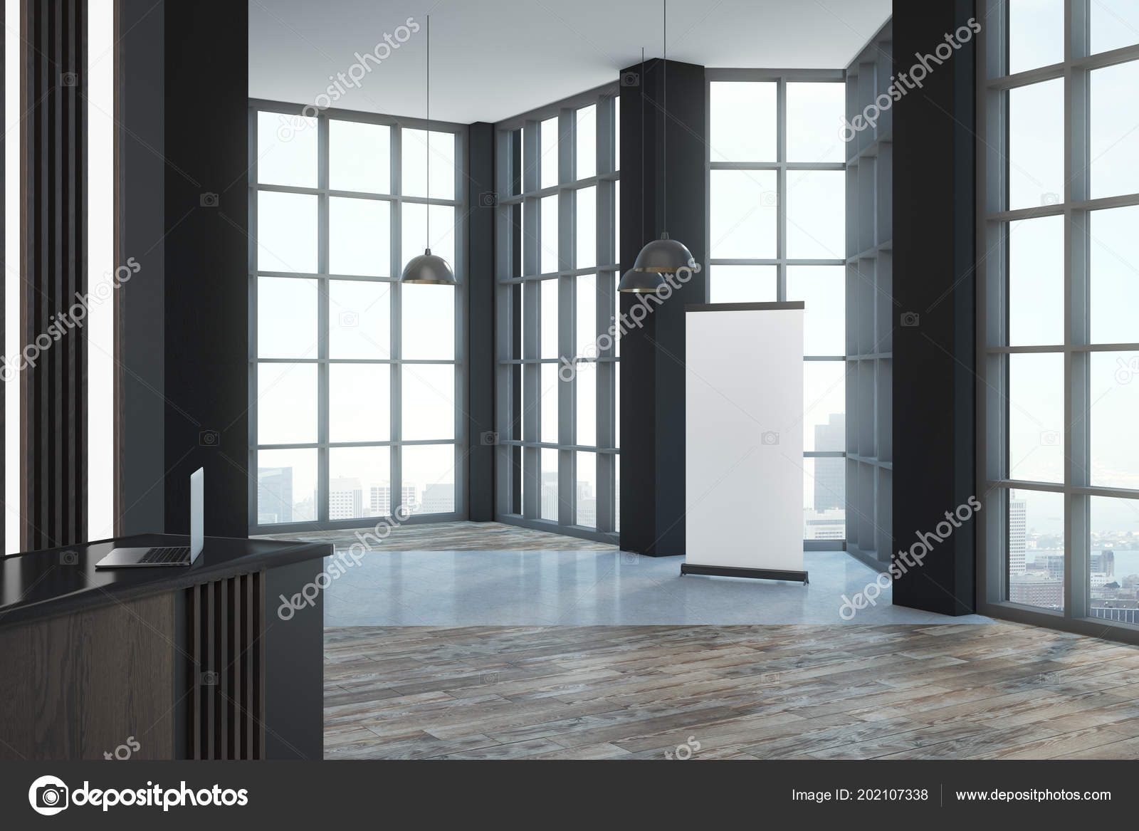 Blank Poster Concrete Floor Loft Style Room Floor Ceiling