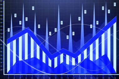 Şirket verileri grafik iş koyu mavi arka plan ile. 3D render