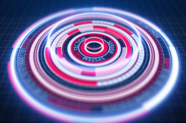 dijital veri sunucu sistem kavramı koyu mavi renk ışık soyut teknolojik altyapı ile. 3D render