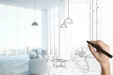 çizim güzel oda iç tasarım, çatı tyle ver. 3D render