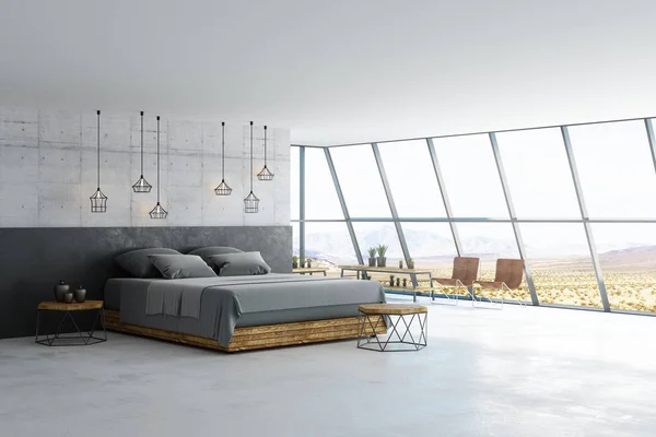 Beton Zemin Minimalist Mobilyaları Çatı Oda Genel Görünümü Render — Stok fotoğraf