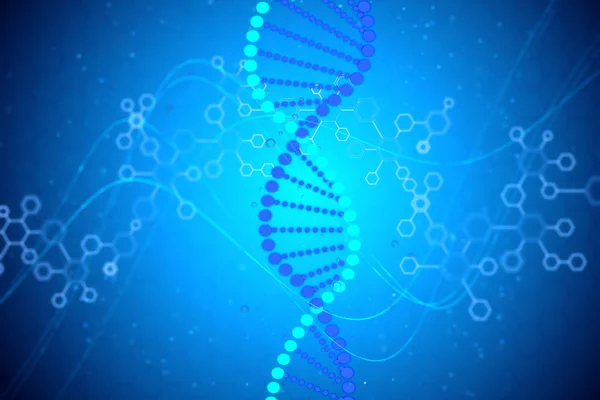 Struttura Del Dna Con Spirale Cromosomica Sfondo Astratto Blu Rendering — Foto Stock