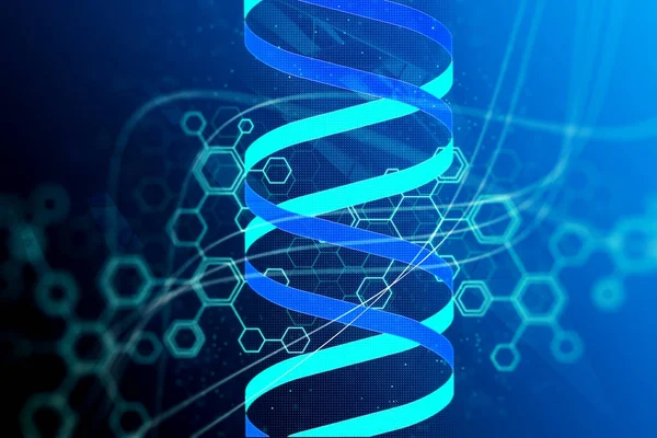 Abstraktes Technologiewissenschaftliches Konzept Dna Futuristisch Auf Blauem Hightech Hintergrund Darstellung — Stockfoto