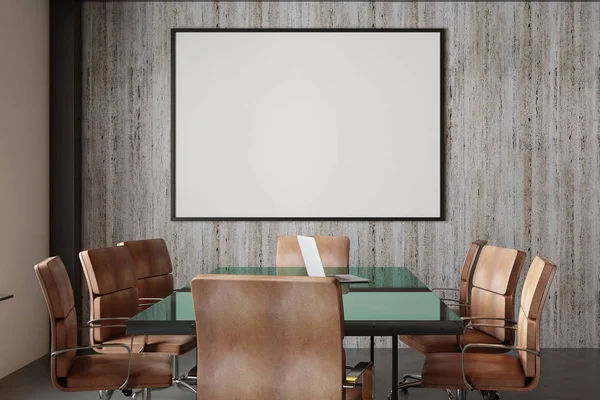 Widok Przodu Pusty Biały Plakat Szkło Tabela Skórzane Krzesła Konferencyjne — Zdjęcie stockowe