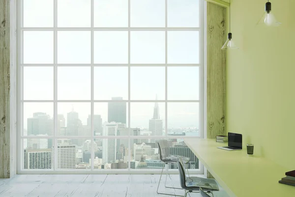 Megapolis City View Floor Ceiling Window Modern Eco Office Green — Stock Photo, Image
