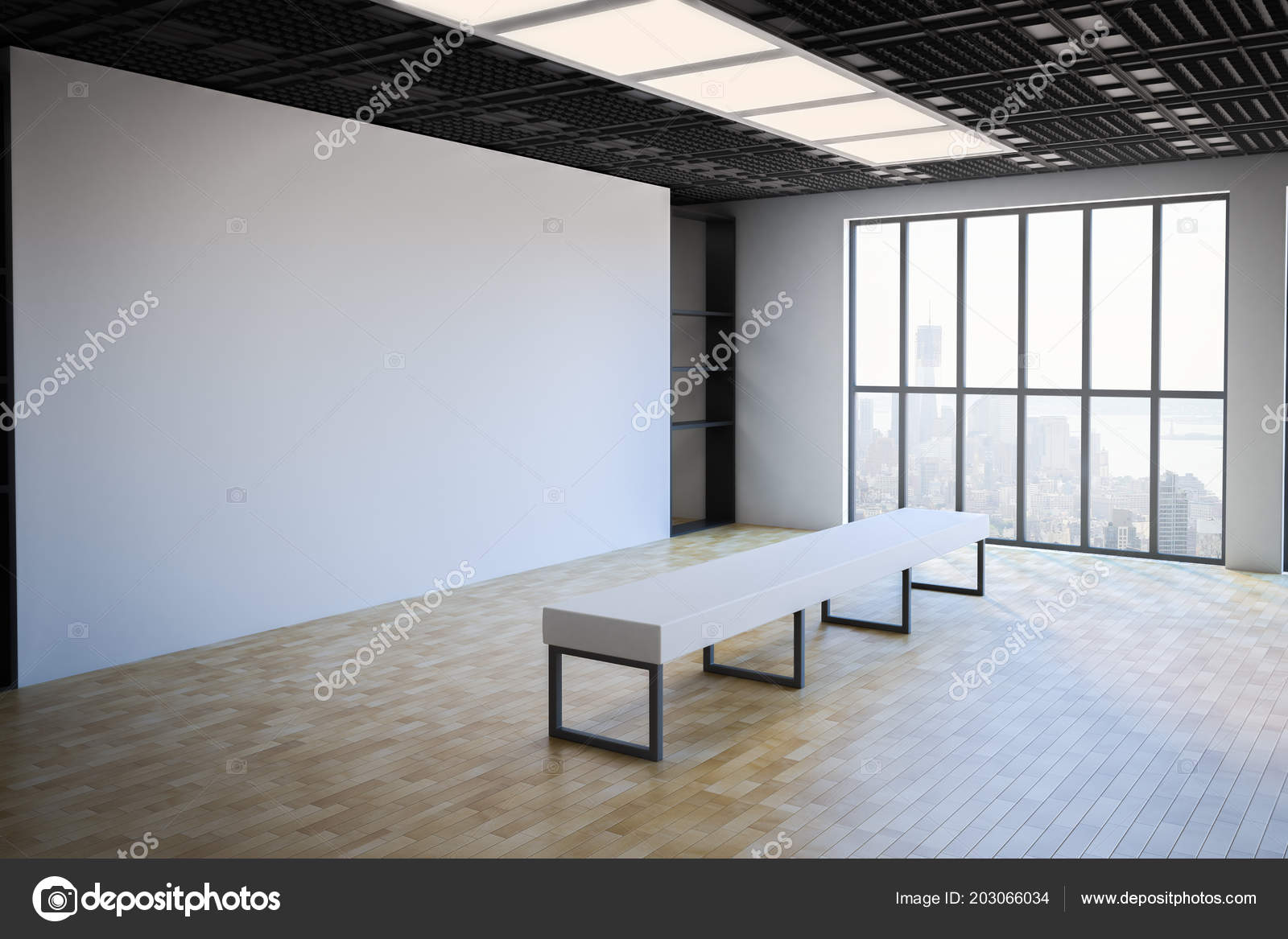 Side View Loft Style Empty Exhibition White Blank Banner Gallery