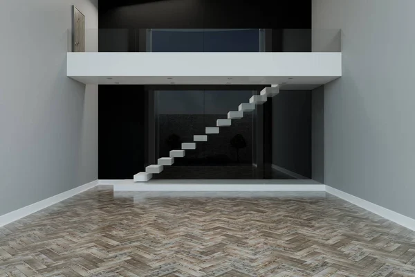Leere Helle Moderne Wohnung Mit Zwei Etagen Weißen Treppen Und — Stockfoto