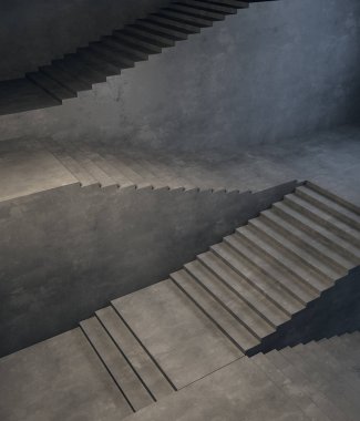 üstten görünüm endüstriyel modern uçuş merdivenlerden raylar, Soyut 3d çizim olmadan bir dönüş ile. 3D render
