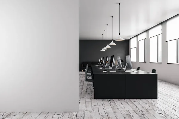 Modern Işık Açık Alan Office Mockup Beyaz Duvar Tek Renkli — Stok fotoğraf