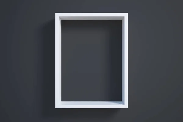 Marco Imagen Rectangular Blanco Fondo Pared Negro Renderizado — Foto de Stock