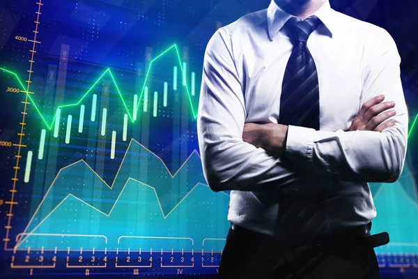 geçiş eller işadamı, dijital mali grafik arka planı.