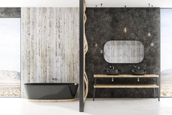 Différents Murs Concept Dans Salle Bain Moderne Avec Baignoire Noire — Photo