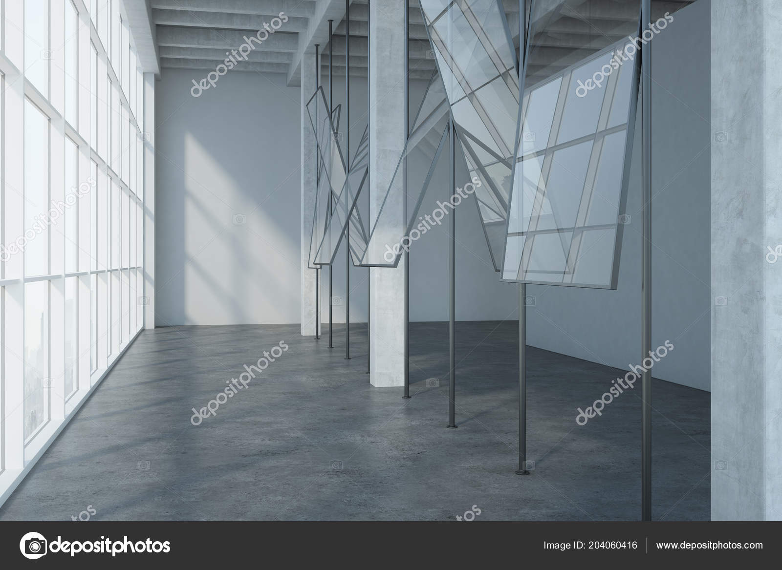 Loft Style Interior Spacious Hall Presentation Grey Metal