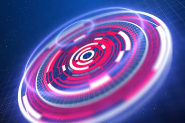 Güç düğmesi, geleceğin teknolojisi kavramı ile yüksek teknoloji arka plan. 3D render