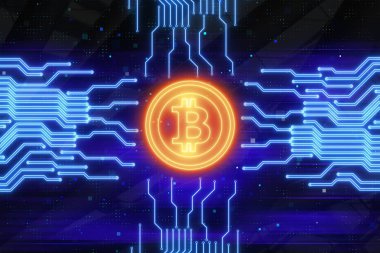 Altın bitcoin dijital para, dijital para ve baskılı devre kurulu teknoloji ağ kavramı. 3D render