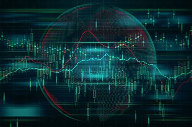 Arka plan borsa grafik ve forex harita verileri finans ve küresel finansal piyasalar dünya kavramı. 3D render