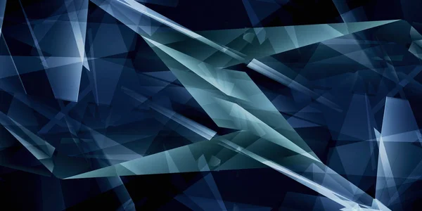 青い三角形の暗い背景を抽象化します レンダリング — ストック写真