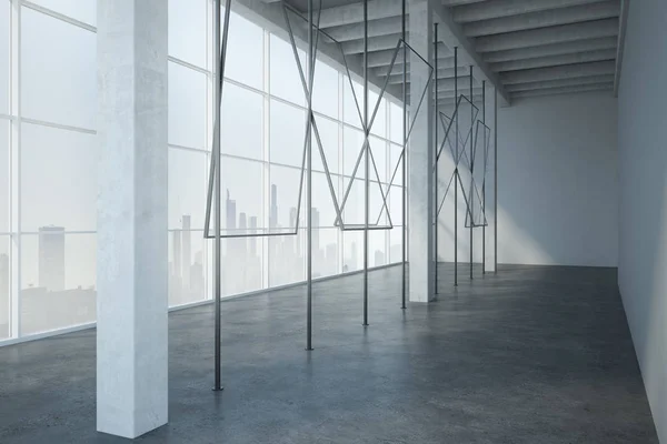 Interior Estilo Loft Salão Espaçoso Com Apresentação Metal Cinzento Vista — Fotografia de Stock
