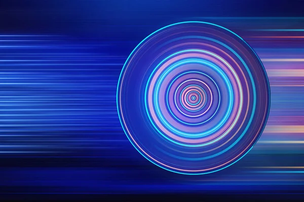 抽象的なカラフルな渦巻 同心円の線 青の線速度背景に円形 レンダリング — ストック写真