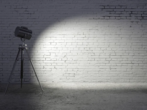 ミニマル スタジオ空レンガの壁と専門の照明器具 レンダリングを模擬 — ストック写真