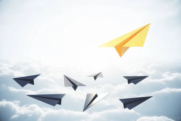 Führung Und Teamkonzept Kreative Papierflieger Himmel Mit Tageslicht Darstellung — Stockfoto