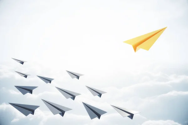 Führung Und Anderes Konzept Kreative Papierflieger Himmel Mit Tageslicht Darstellung — Stockfoto