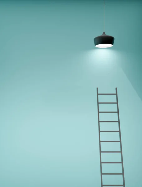 Leiter Und Lampe Und Blauer Hintergrund Mit Kopierraum Erfolgs Und — Stockfoto