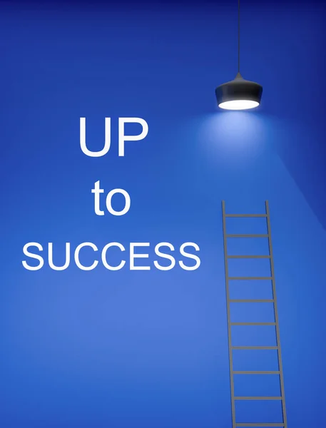 はしごとランプと青の背景にテキスト 成功と上昇の概念 レンダリング — ストック写真