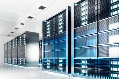 Sunucu temiz oda arka plan. Teknoloji ve donanım kavramı. 3D render 