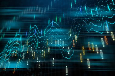 Yaratıcı parlayan forex grafik arka planı. Hisse senedi ve yatırım kavramı. 3D render 