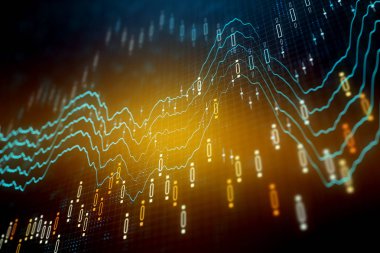 Yaratıcı parlayan forex grafik arka planı. Yatırım ve gelir kavramı. 3D render 