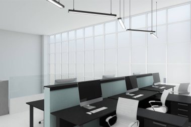 Modern ofis iç gün ışığı, mobilya ve kopya alanı ile coworking. 3D render 