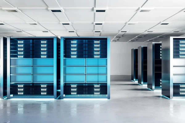 Modern Server Room Background Technology Hardware Concept Rendering — Stock Photo, Image