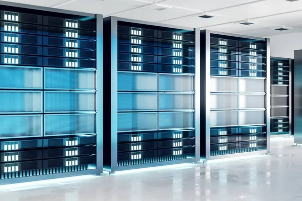 Contemporary Server Room Background Technology Hardware Concept Rendering — Stock Photo, Image