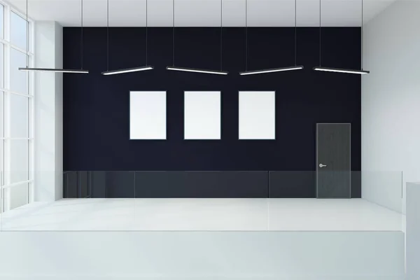 Modern Interieur Met Lege Banners Muur Daglicht Galerie Concept Mock — Stockfoto