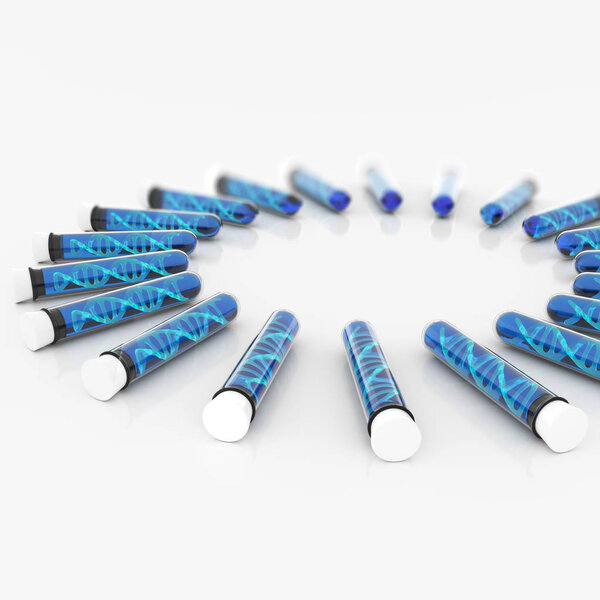 Abstract lab tube with helix. DNA and gene concept. 3D Rendering 