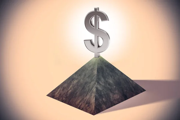 Abstract dollar sign on pyramid. Stability and investment concept. 3D Rendering